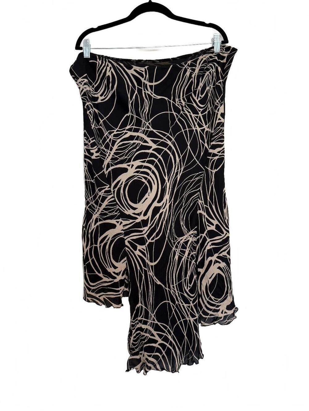 Nygard Collection Black and Beige Abstract Print Silk Skirt Size 16 - Picture 5 of 6